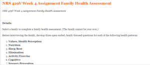 NRS 429V Week 4 Assignment Family Health Assessment