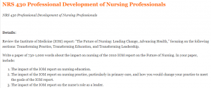 NRS 430 Professional Development of Nursing Professionals