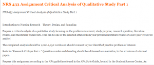 NRS 433 Assignment Critical Analysis of Qualitative Study Part 1