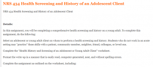 NRS 434 Health Screening and History of an Adolescent Client