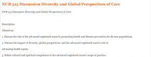 NUR 513 Discussion Diversity and Global Perspectives of Care