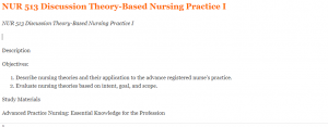 NUR 513 Discussion Theory-Based Nursing Practice I
