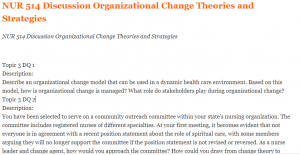 NUR 514 Discussion Organizational Change Theories and Strategies