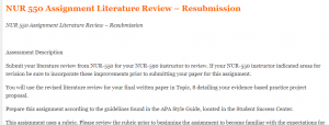 NUR 550 Assignment Literature Review – Resubmission