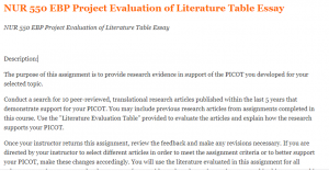 NUR 550 EBP Project Evaluation of Literature Table Essay