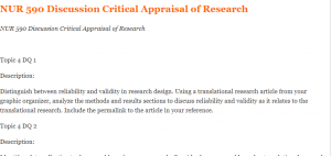 NUR 590 Discussion Critical Appraisal of Research
