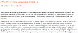 NUR 590 Topic 1 Discussion Question 1