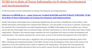 NURS 6050 Role of Nurse Informatics in Systems Development and Implementation