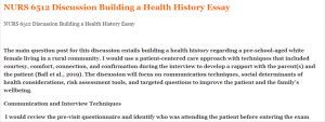 NURS 6512 Discussion Building a Health History Essay
