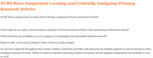 NURS 8002 Assignment Locating and Critically Analyzing Primary Research Articles