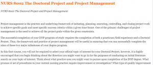 NURS 8002 The Doctoral Project and Project Management