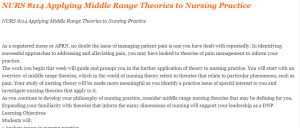 NURS 8114 Applying Middle Range Theories to Nursing Practice