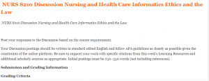  NURS 8210 Discussion Nursing and Health Care Informatics Ethics and the Law