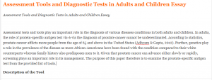 Assessment Tools and Diagnostic Tests in Adults and Children Essay