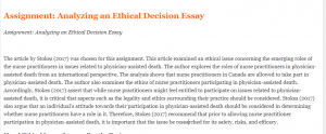 Assignment Analyzing an Ethical Decision Essay