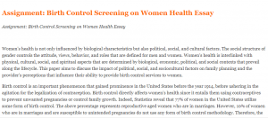 Assignment Birth Control Screening on Women Health Essay