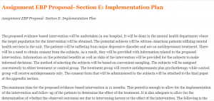 Assignment EBP Proposal- Section E Implementation Plan
