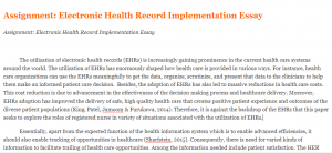 Assignment Electronic Health Record Implementation Essay