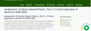 Assignment Evidence-Based Project Part 3 Critical Appraisal of Research NURS 6052