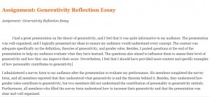 Assignment Generativity Reflection Essay