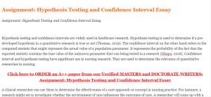 Assignment Hypothesis Testing and Confidence Interval Essay