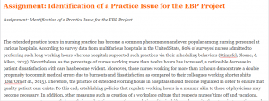 Assignment Identification of a Practice Issue for the EBP Project