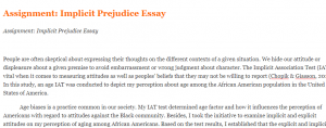 Assignment Implicit Prejudice Essay