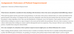 Assignment Outcomes of Patient Empowerment