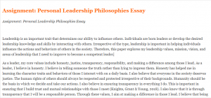 Assignment Personal Leadership Philosophies Essay