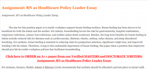 Assignment RN as Healthcare Policy Leader Essay