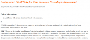 Assignment SOAP Note for Tina Jones on Neurologic Assessment