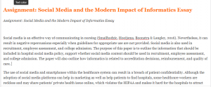 Assignment Social Media and the Modern Impact of Informatics Essay