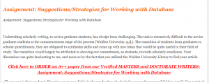Assignment Suggestions Strategies for Working with Database