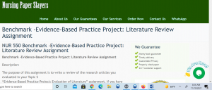 NUR 550 Benchmark -Evidence-Based Practice Project Literature Review Assignment Slayers