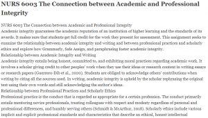 NURS 6003 The Connection between Academic and Professional Integrity