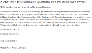 NURS 6003 Developing an Academic and Professional Network