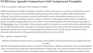 NURS 6051 Agenda Comparison Grid Assignment Template