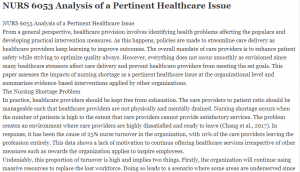 NURS 6053 Analysis of a Pertinent Healthcare Issue