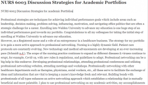 NURS 6003 Discussion Strategies for Academic Portfolios
