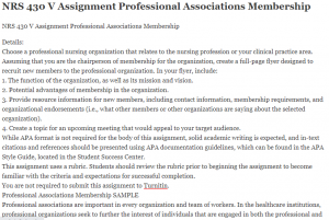 NRS 430 V Assignment Professional Associations Membership 