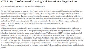 NURS 6051 Professional Nursing and State-Level Regulations
