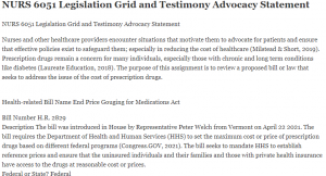 NURS 6051 Legislation Grid and Testimony Advocacy Statement