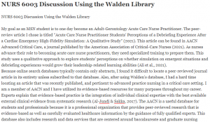 NURS 6003 Discussion Using the Walden Library
