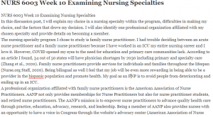 NURS 6003 Week 10 Examining Nursing Specialties
