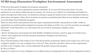 NURS 6053 Discussion Workplace Environment Assessment