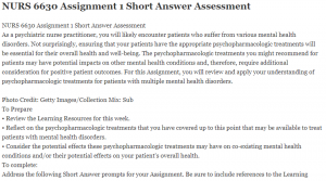 NURS 6630 Assignment 1 Short Answer Assessment