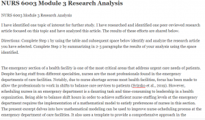 NURS 6003 Module 3 Research Analysis