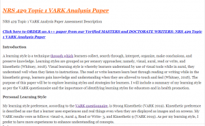 NRS 429 Topic 1 VARK Analysis Paper Assessment Description