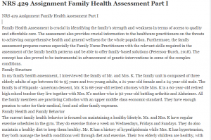 NRS 429 Assignment Family Health Assessment Part I