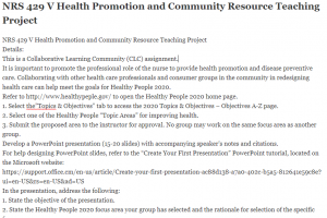 NRS 429 V Health Promotion and Community Resource Teaching Project